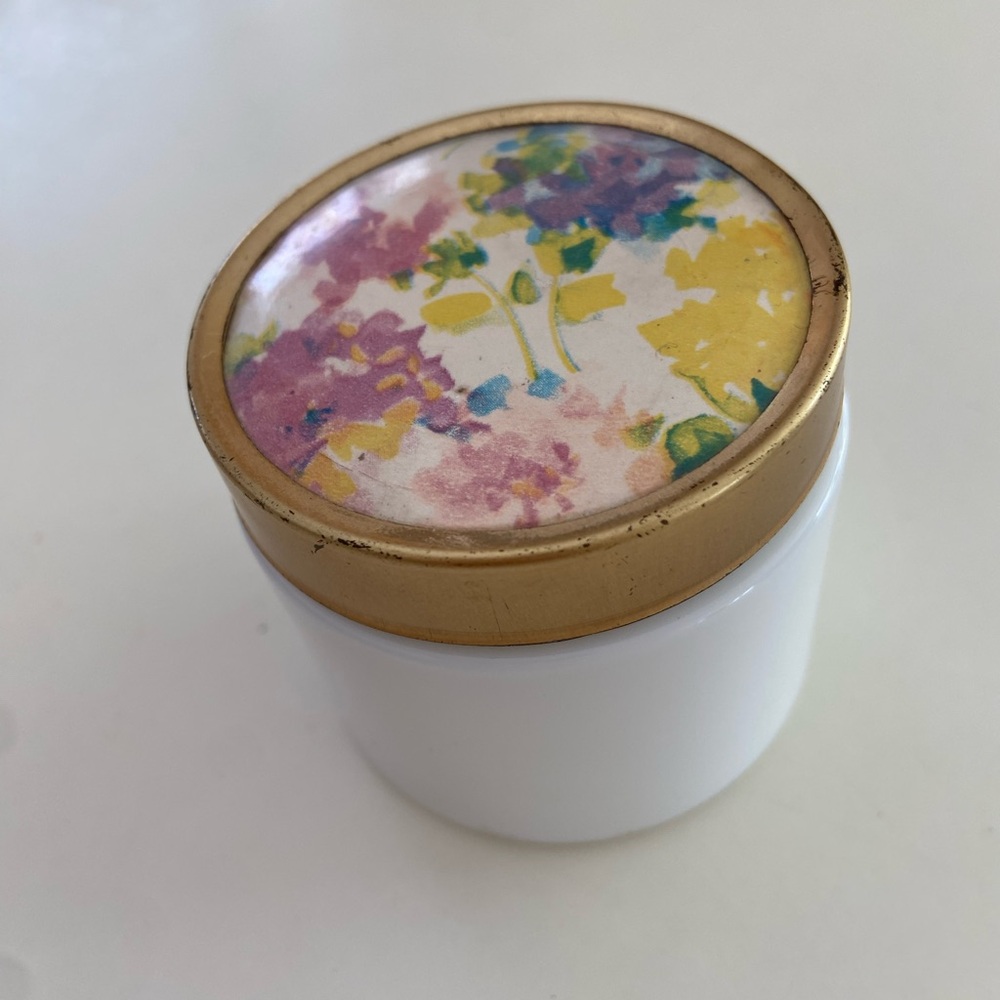 Floral Gold Lid Milkglass Jar